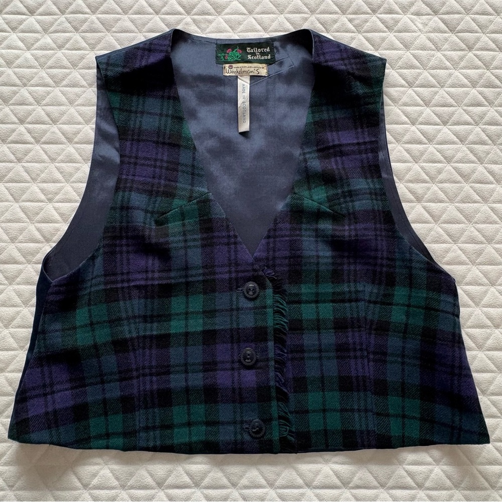 Vintage 60s Winkelman’s Vest Women’s L Green Purple Black Plaid Made In Scotland